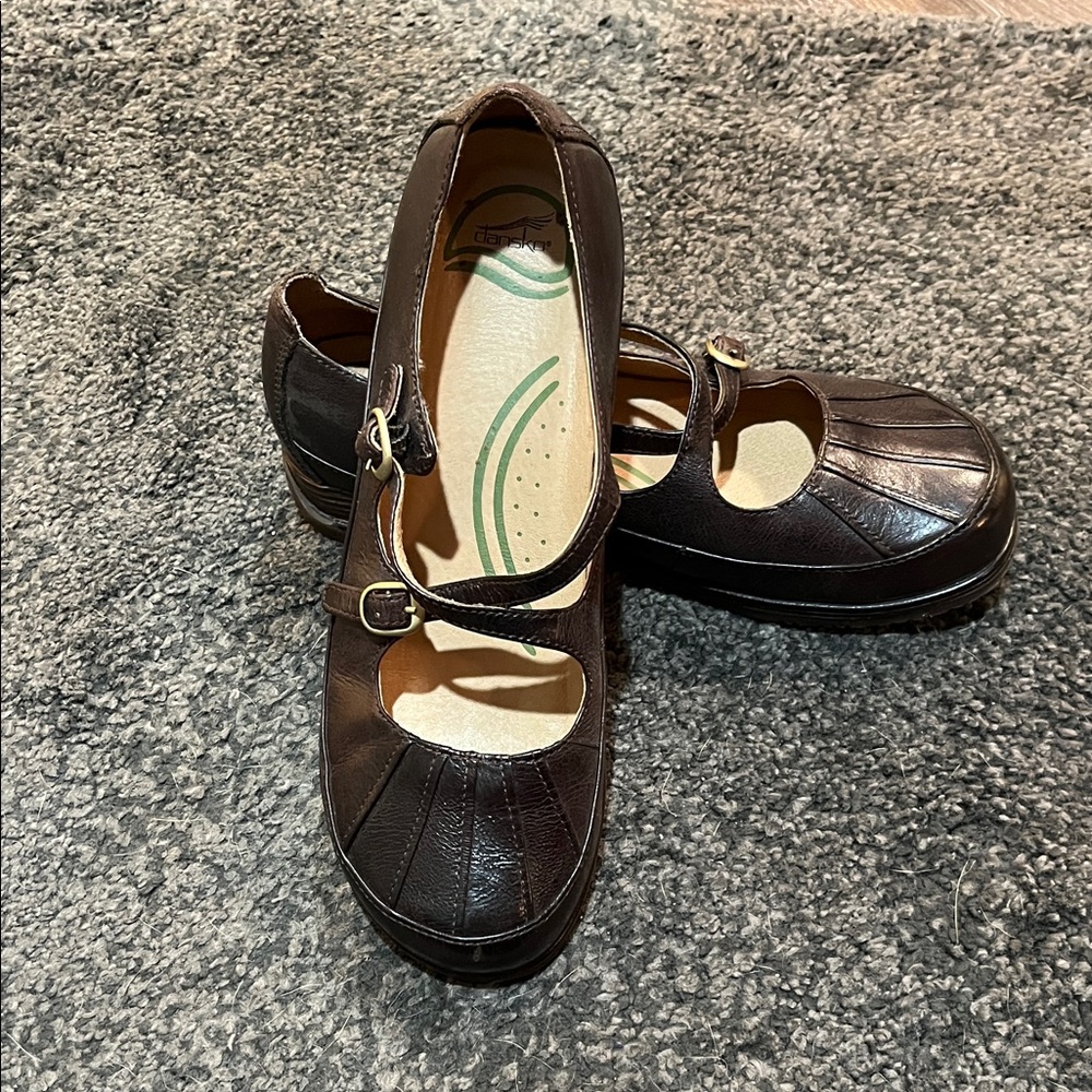 Dansko Dark Brown Mary Jane Flats with double buckle